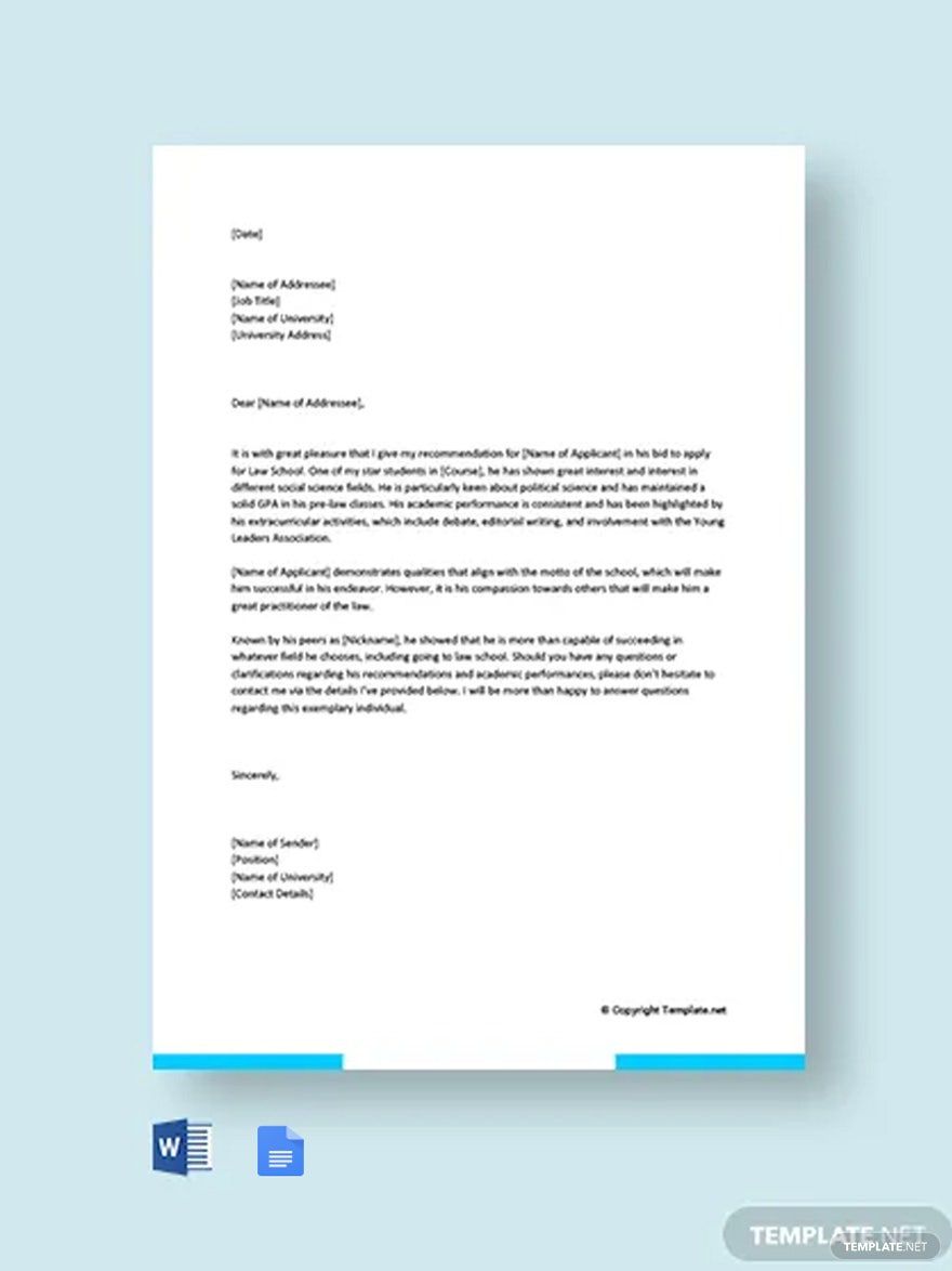 Law School Recommendation Letter in Word, Google Docs, PDF - Download | Template.net