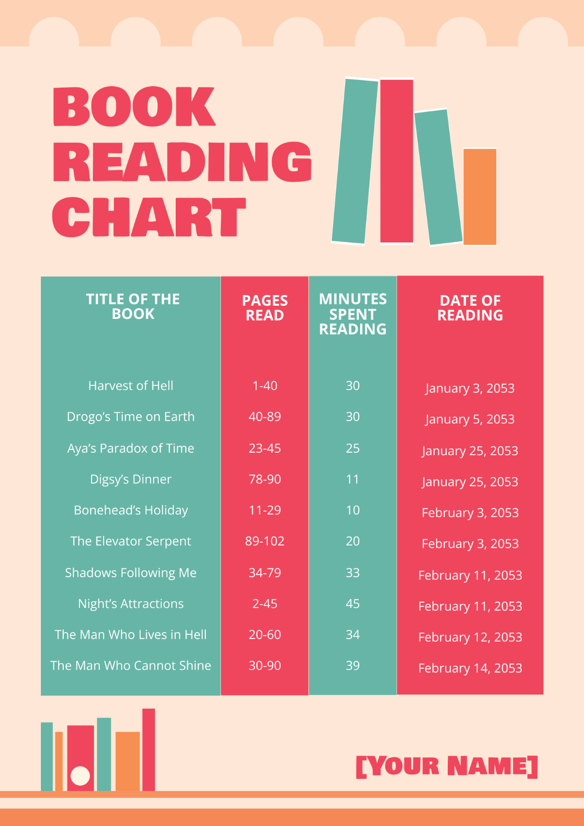 Book Reading Chart Template