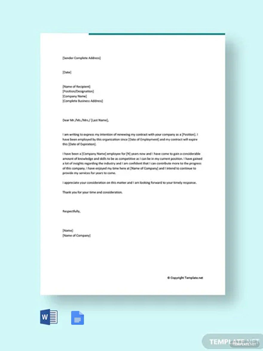 Letter Of Intent To Renew Contract Template