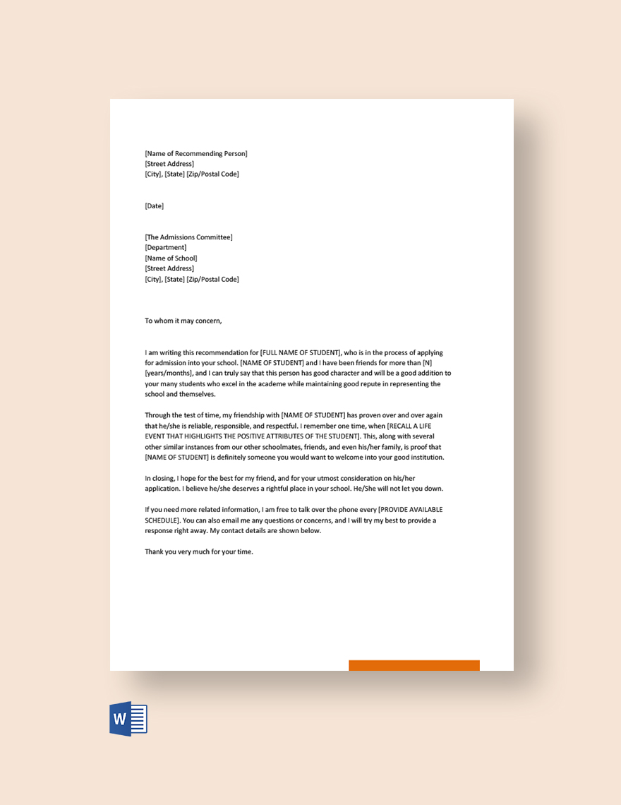 Personal Rental Reference Letter Template - Google Docs, Word