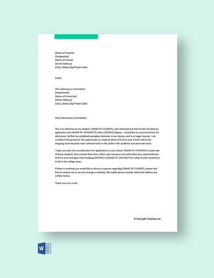 Volunteer Reference Letter For Student Template - Google Docs, Word