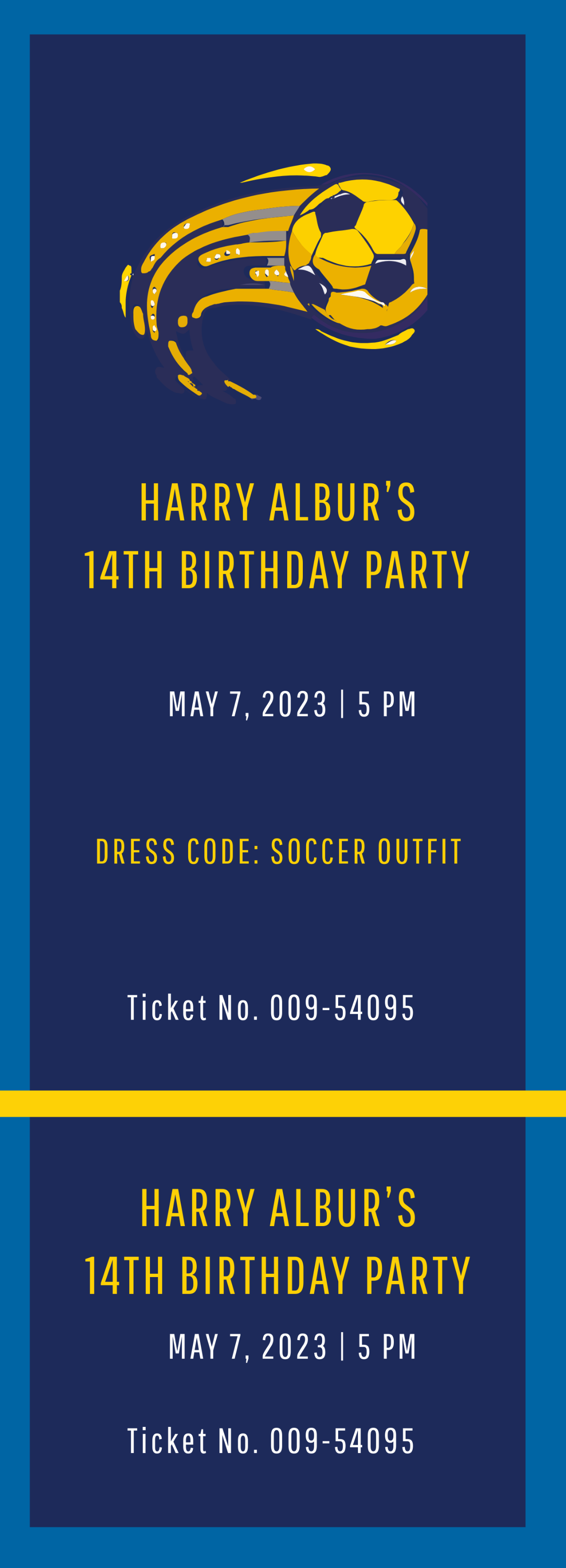 Soccer Birthday Invitation Ticket Template