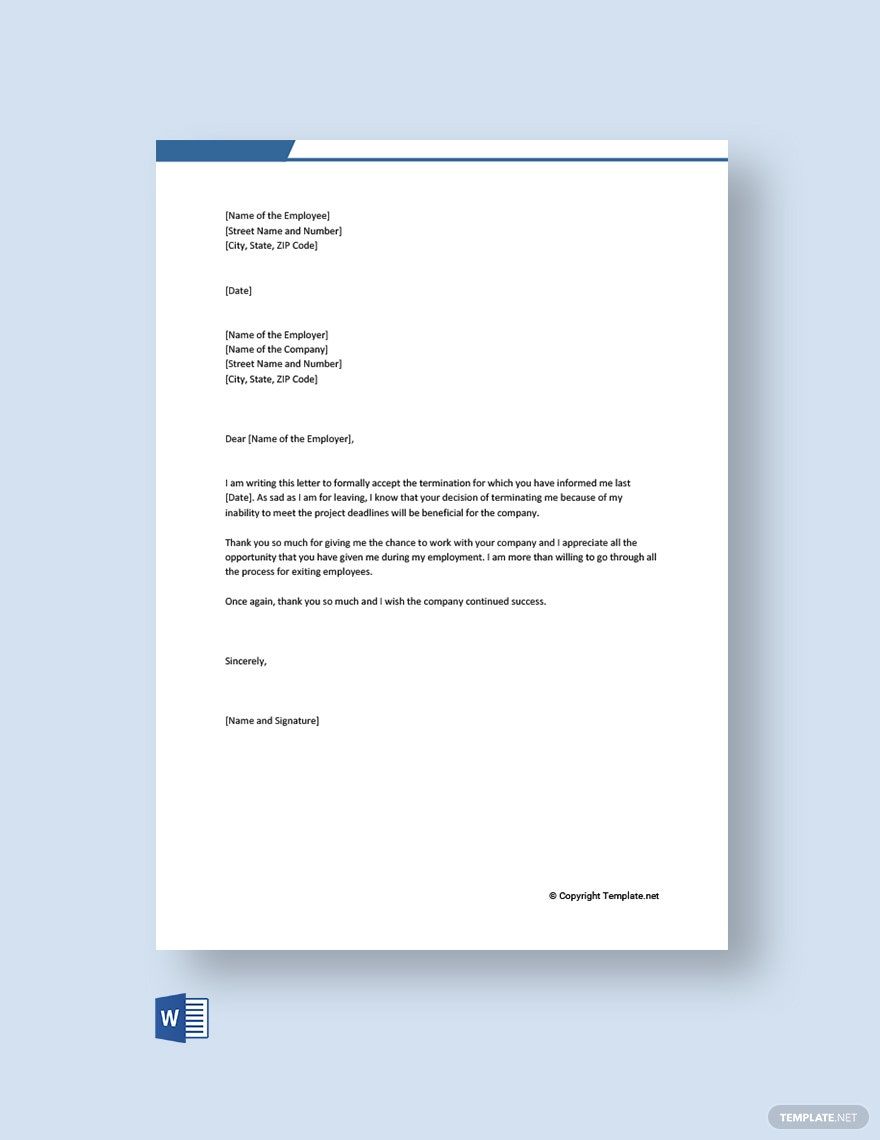 Termination Acceptance Letter by employee Template in Word, Google Docs