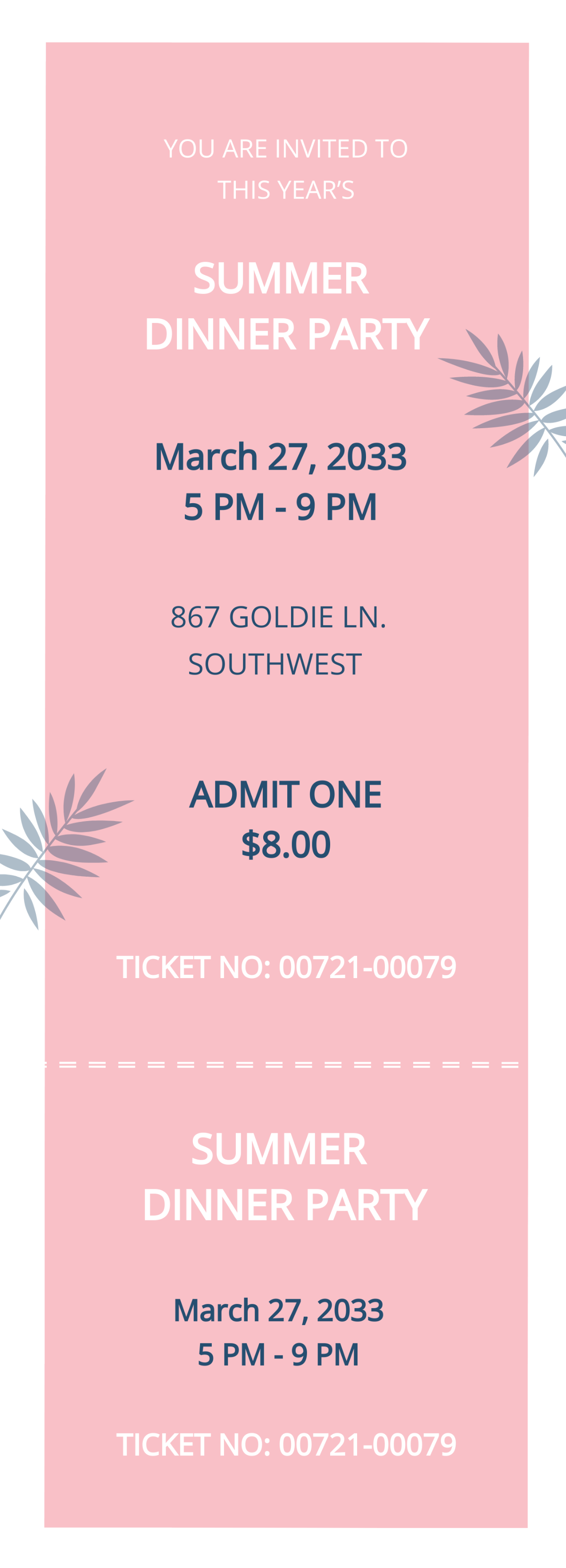 Holiday Dinner Ticket Template