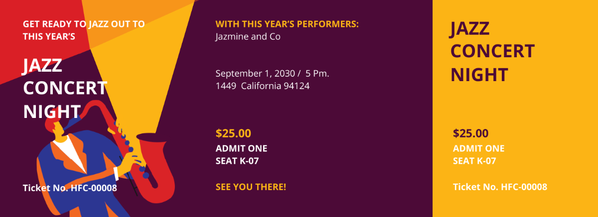 Jazz Concert Ticket Template - Edit Online & Download