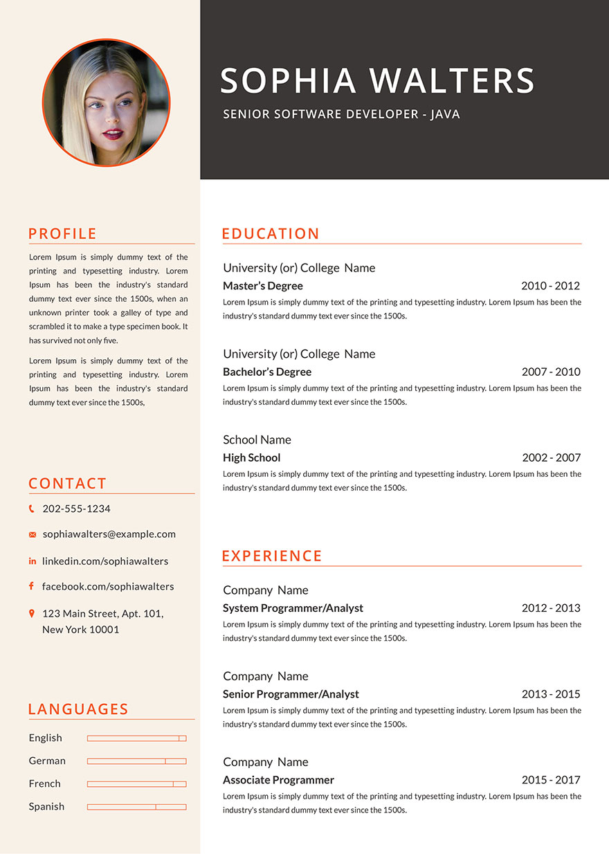 Senior Java Developer Resume Template - Word, Apple Pages, PSD ...