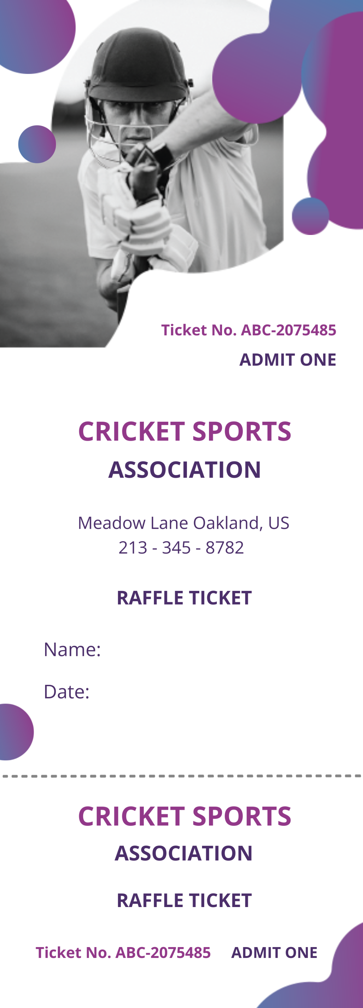 Cricket Raffle Ticket Template
