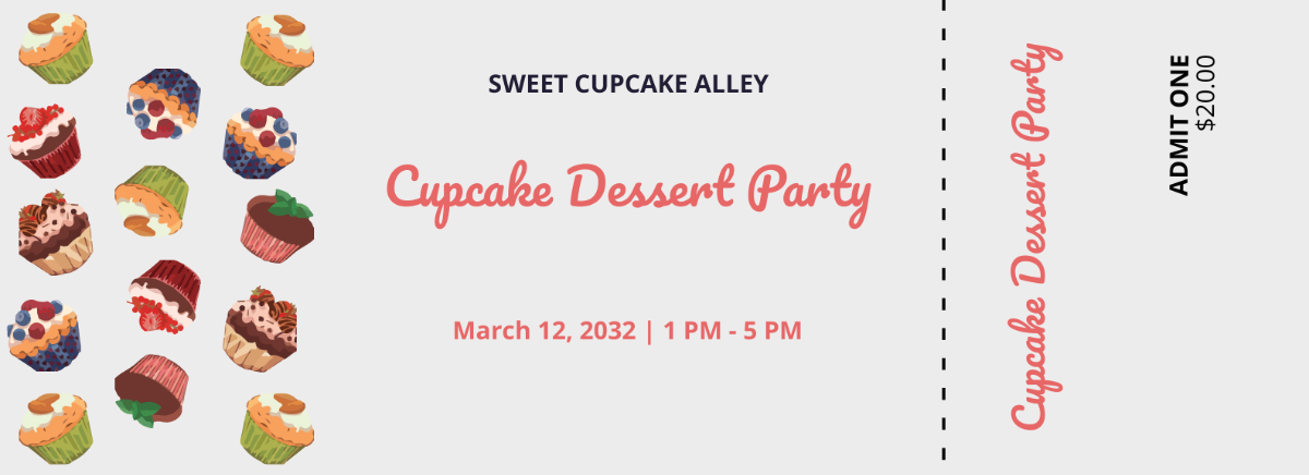 Cupcake Event Food Ticket Template