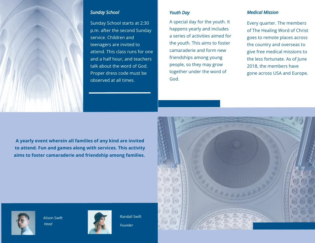 Free Modern Church Bi-Fold Brochure Template to Edit Online