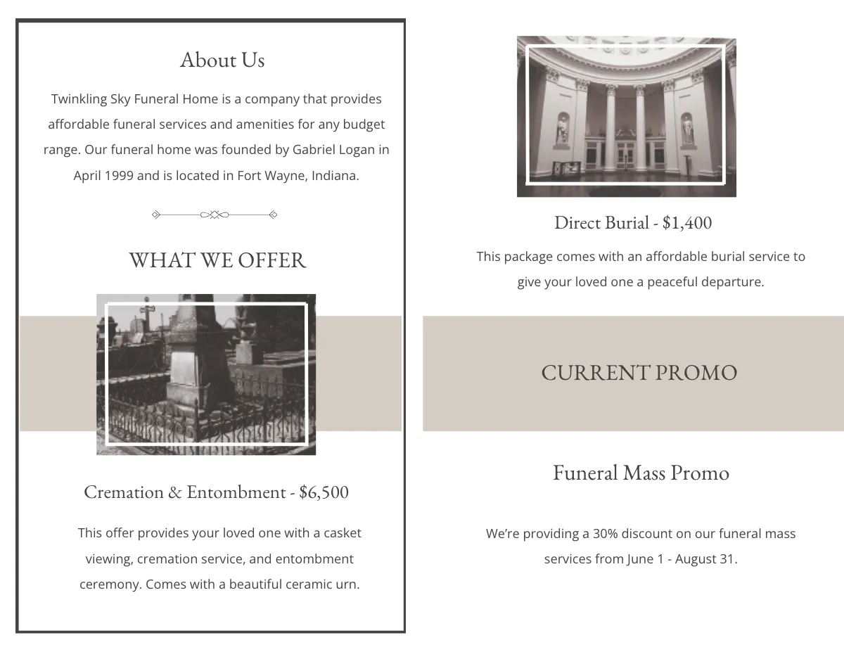 Free Blank Funeral Mass Bi-Fold Brochure Template to Edit Online