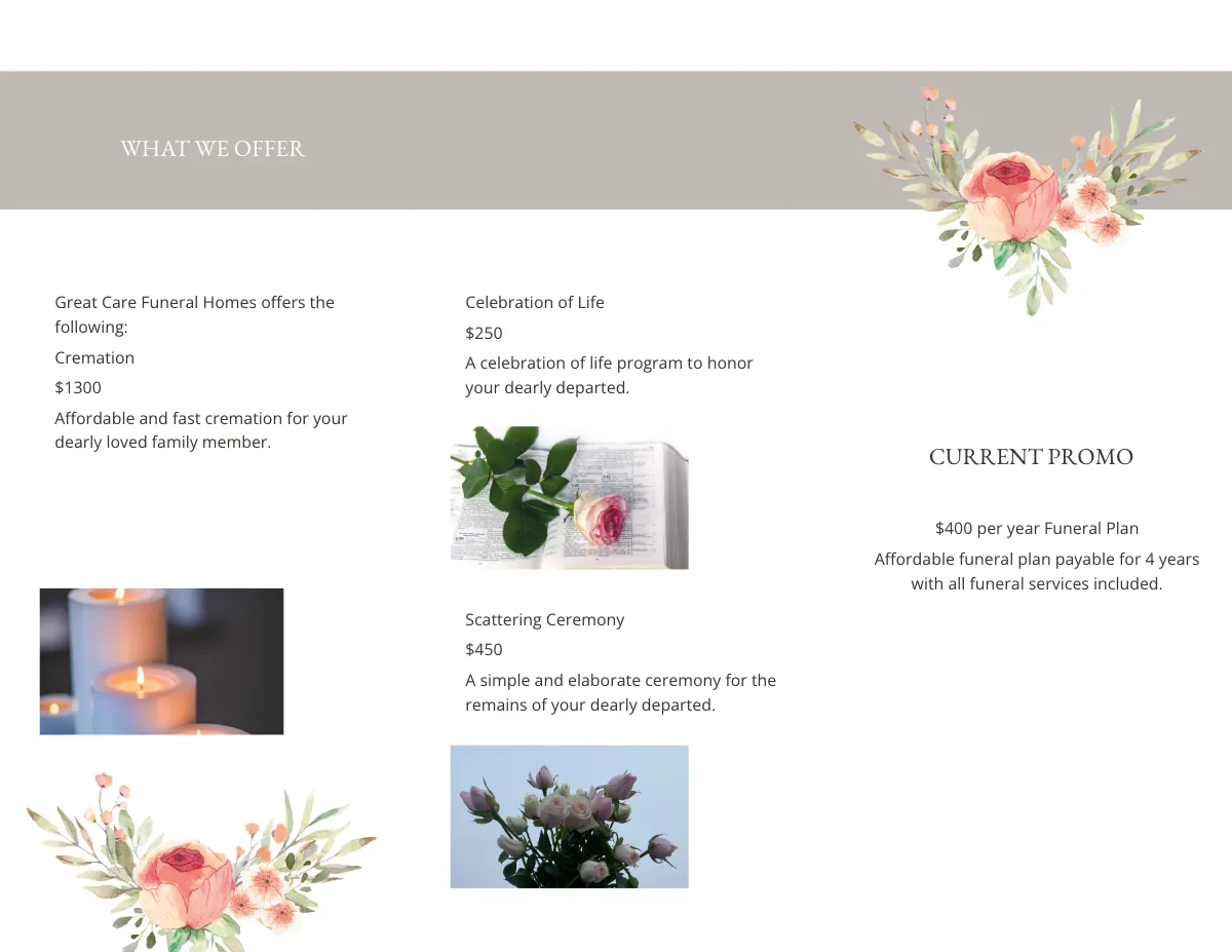 Free Blank Life Celebration Funeral Tri-Fold Brochure Template to Edit Online