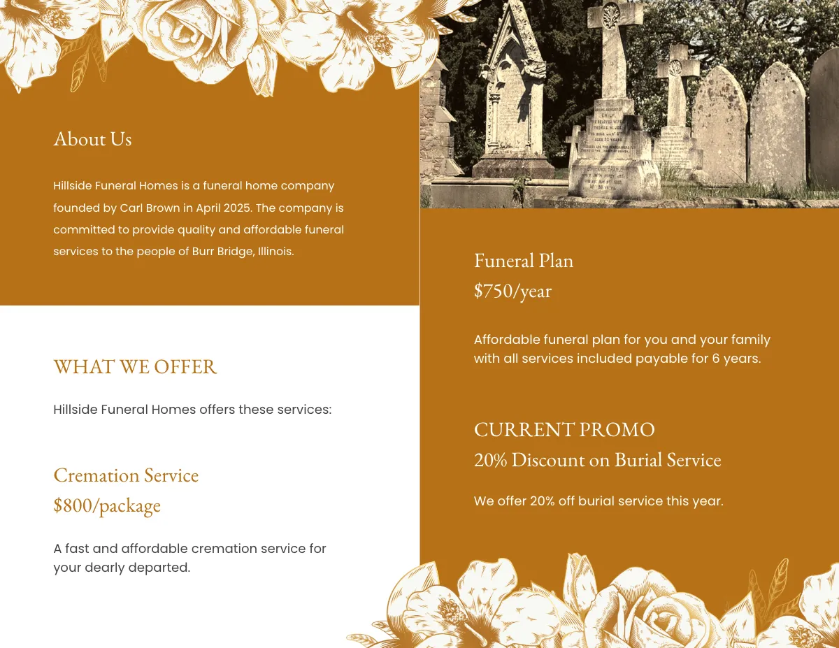 Free Editable Cremation Funeral Bi-Fold Brochure Template to Edit Online