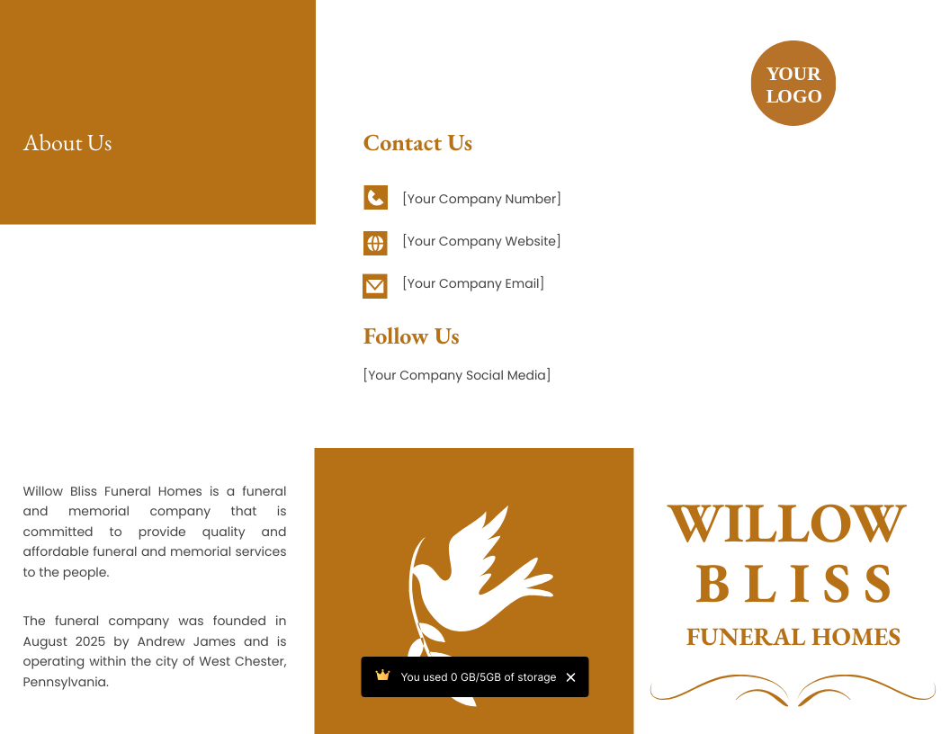 Editable Cremation Funeral Tri-Fold Brochure