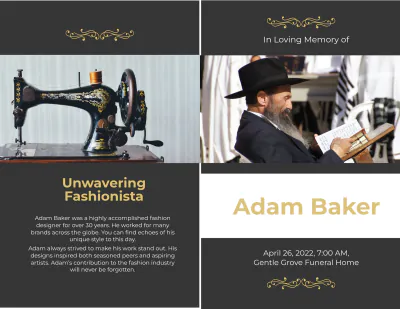 Free Jewish Eulogy Funeral Bi-Fold Brochure Template to Edit Online
