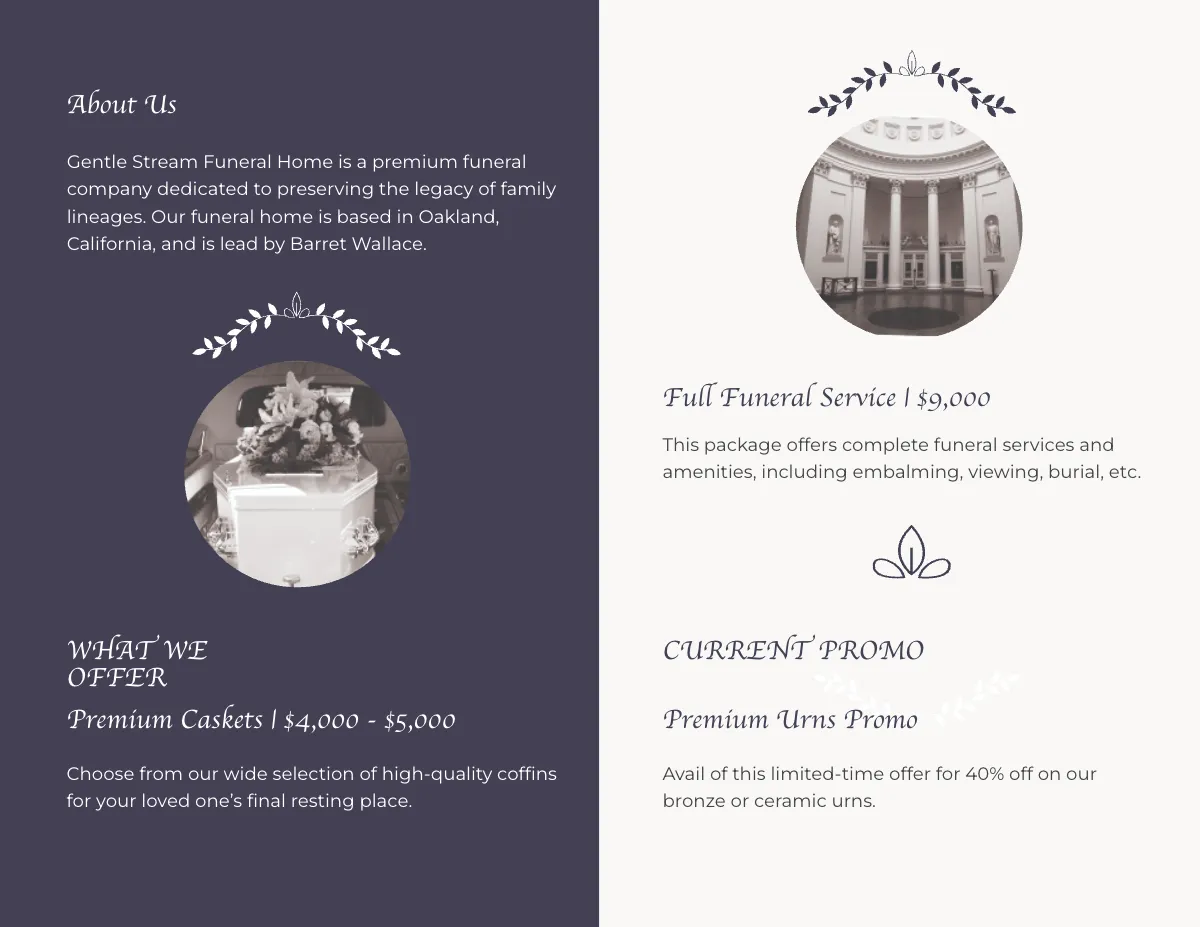 Free Legacy Funeral Service Bi-Fold Brochure Template to Edit Online