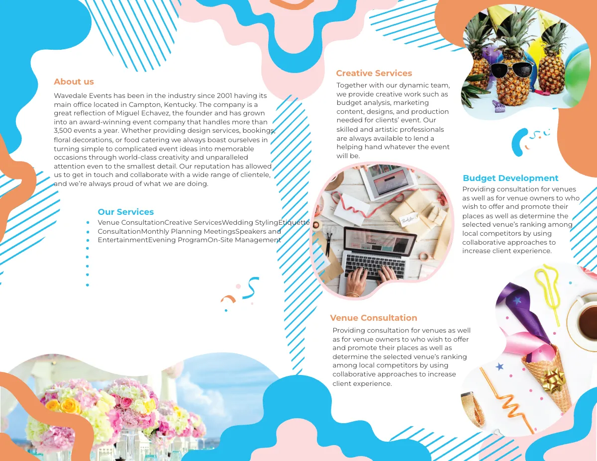 Free Event Service Bi-Fold Brochure Template to Edit Online