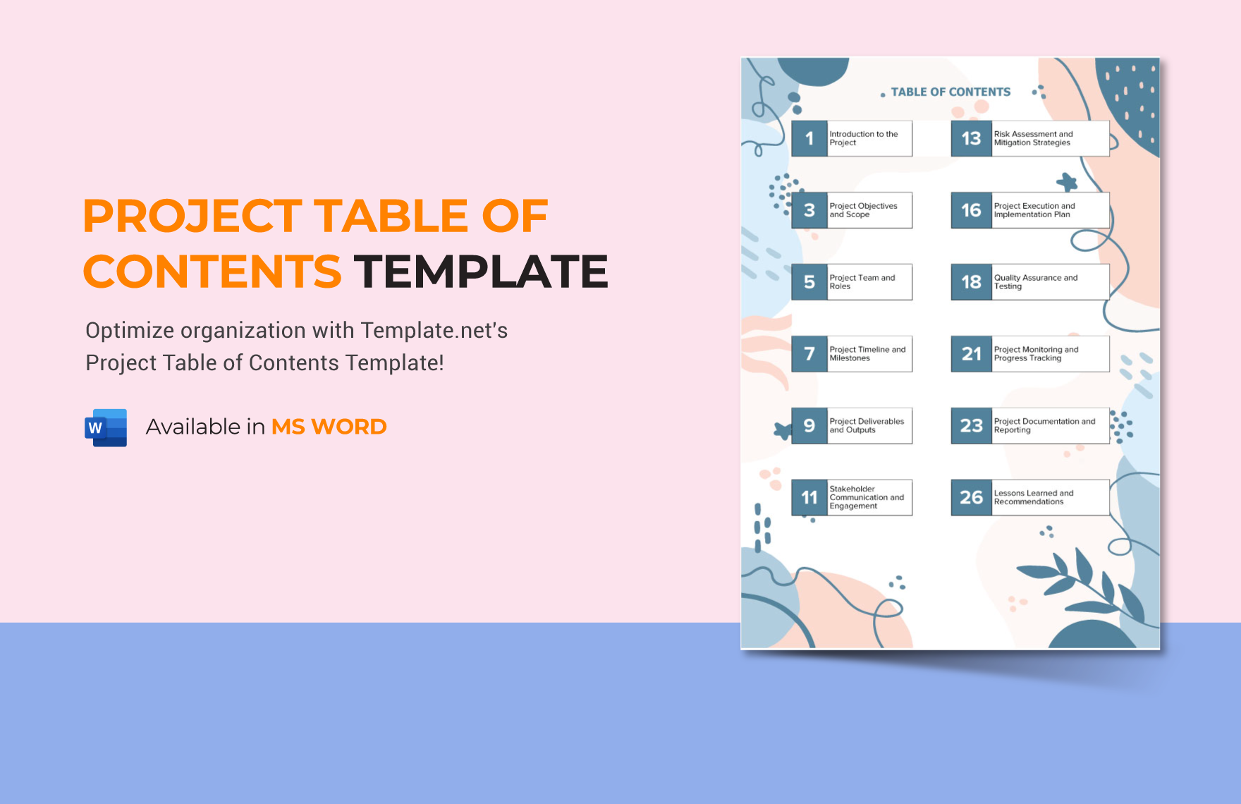 Free Project Table of Contents Template in Word