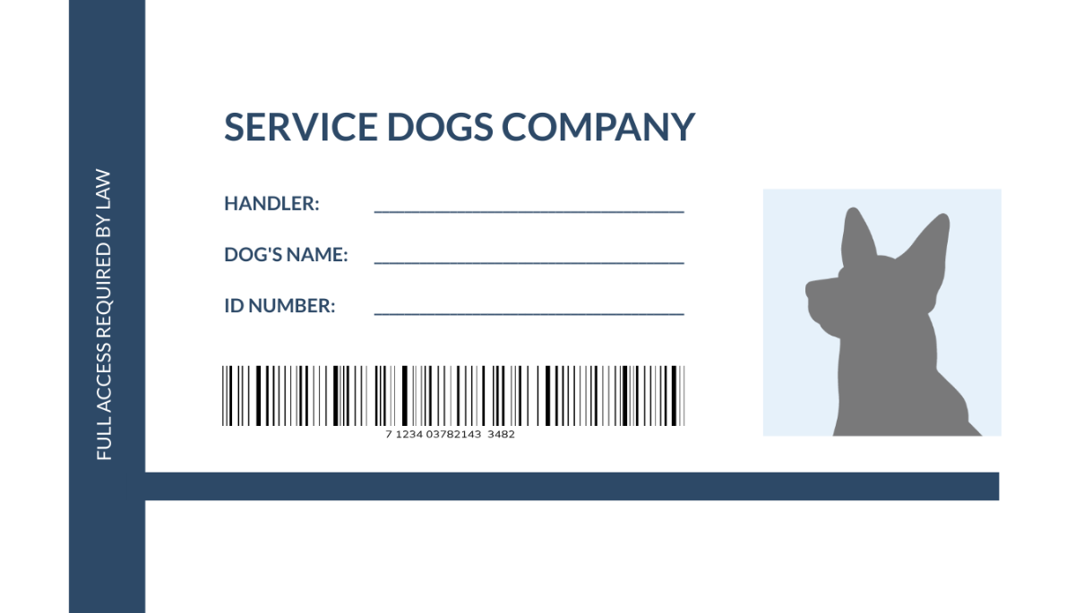 Blank Service Dog/Animal ID Card