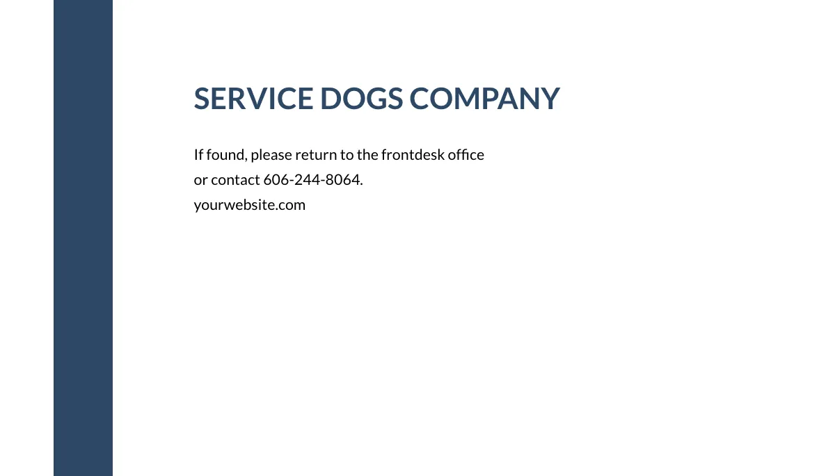 Free Blank Service Dog/Animal ID Card Template to Edit Online