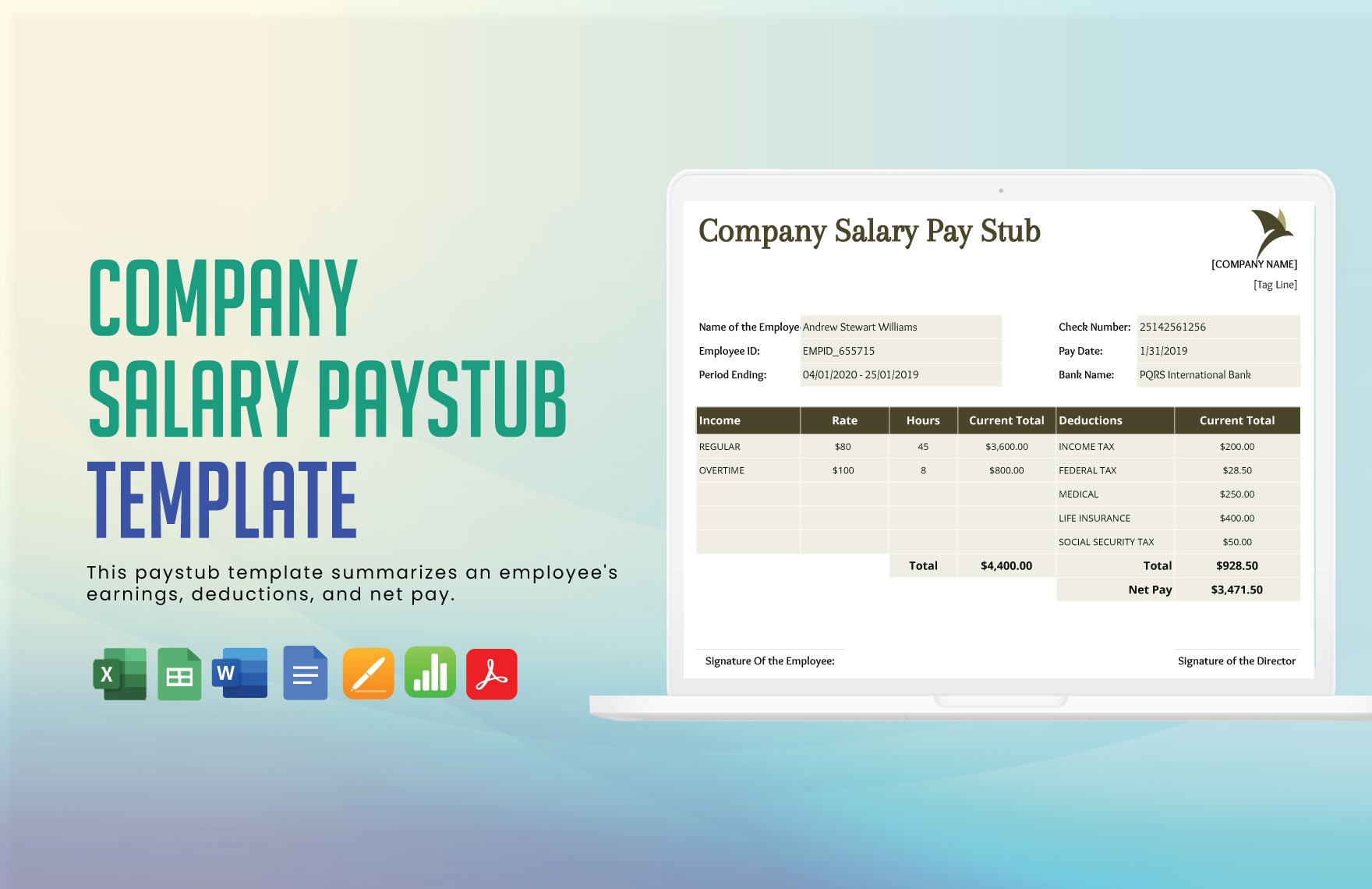 Company Salary Pay Stub Template