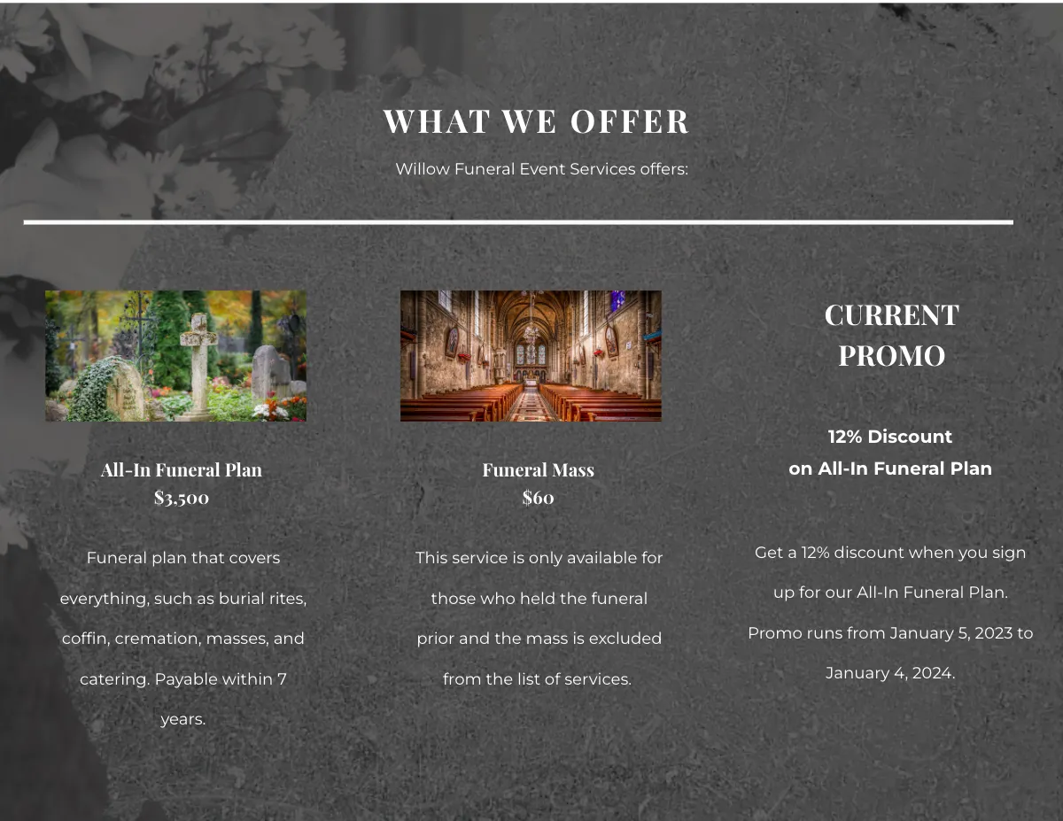 Free Funeral Event Tri-Fold Brochure Template to Edit Online