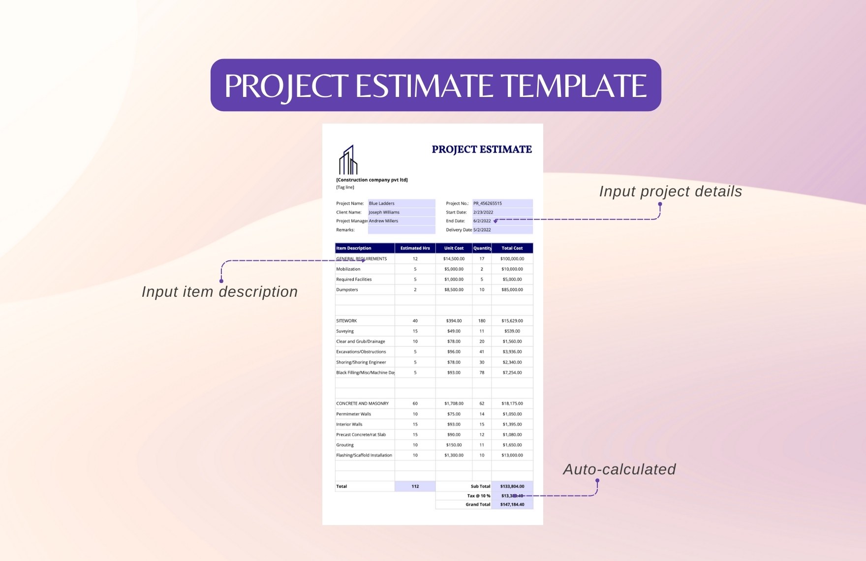 Project Estimate Template