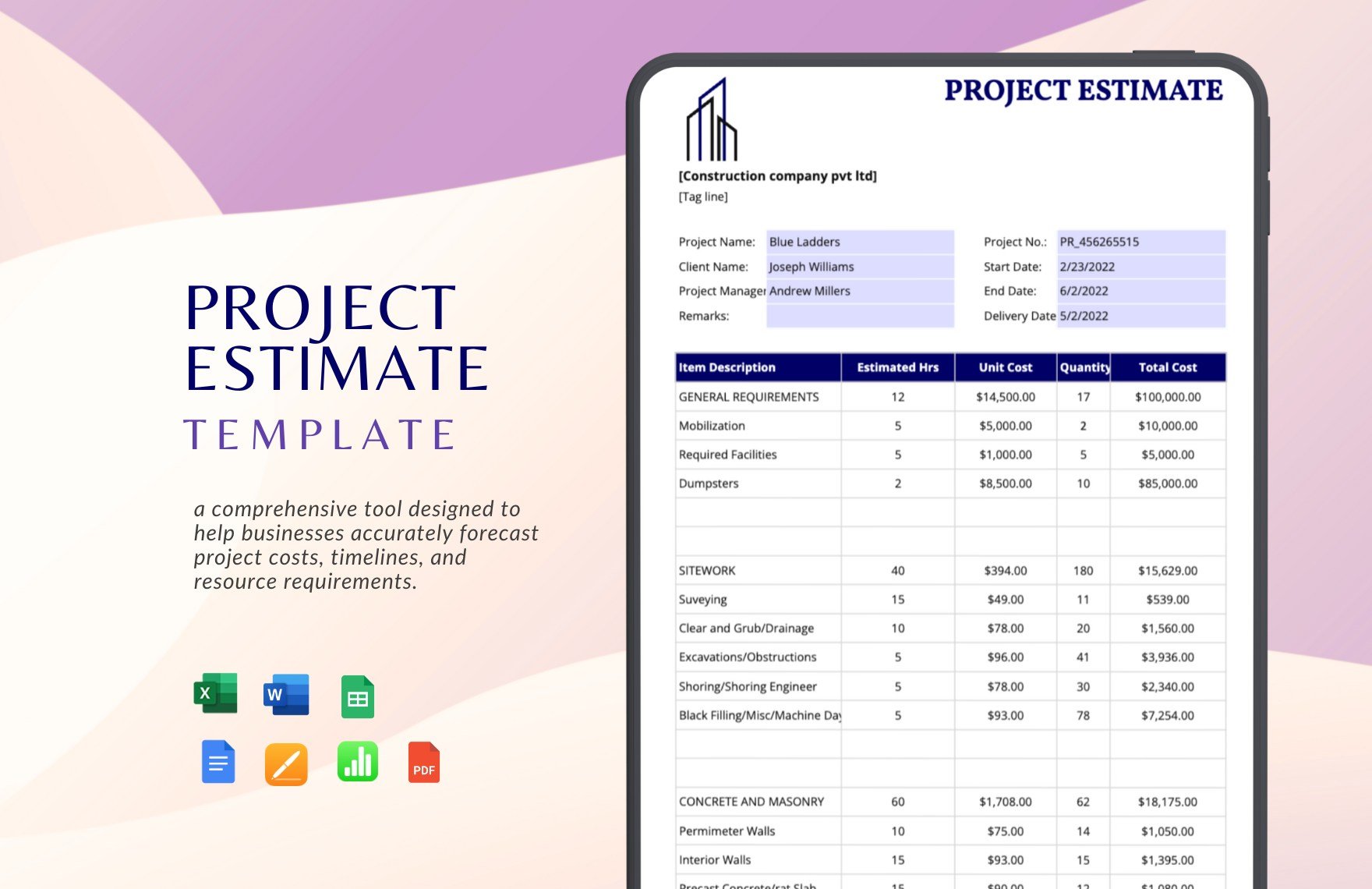 Project Estimate Template in Excel, Word, Apple Numbers, Apple Pages, Google Docs, Google Sheets, PDF - Download | Template.net