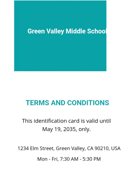 Free Middle School ID Card Template to Edit Online