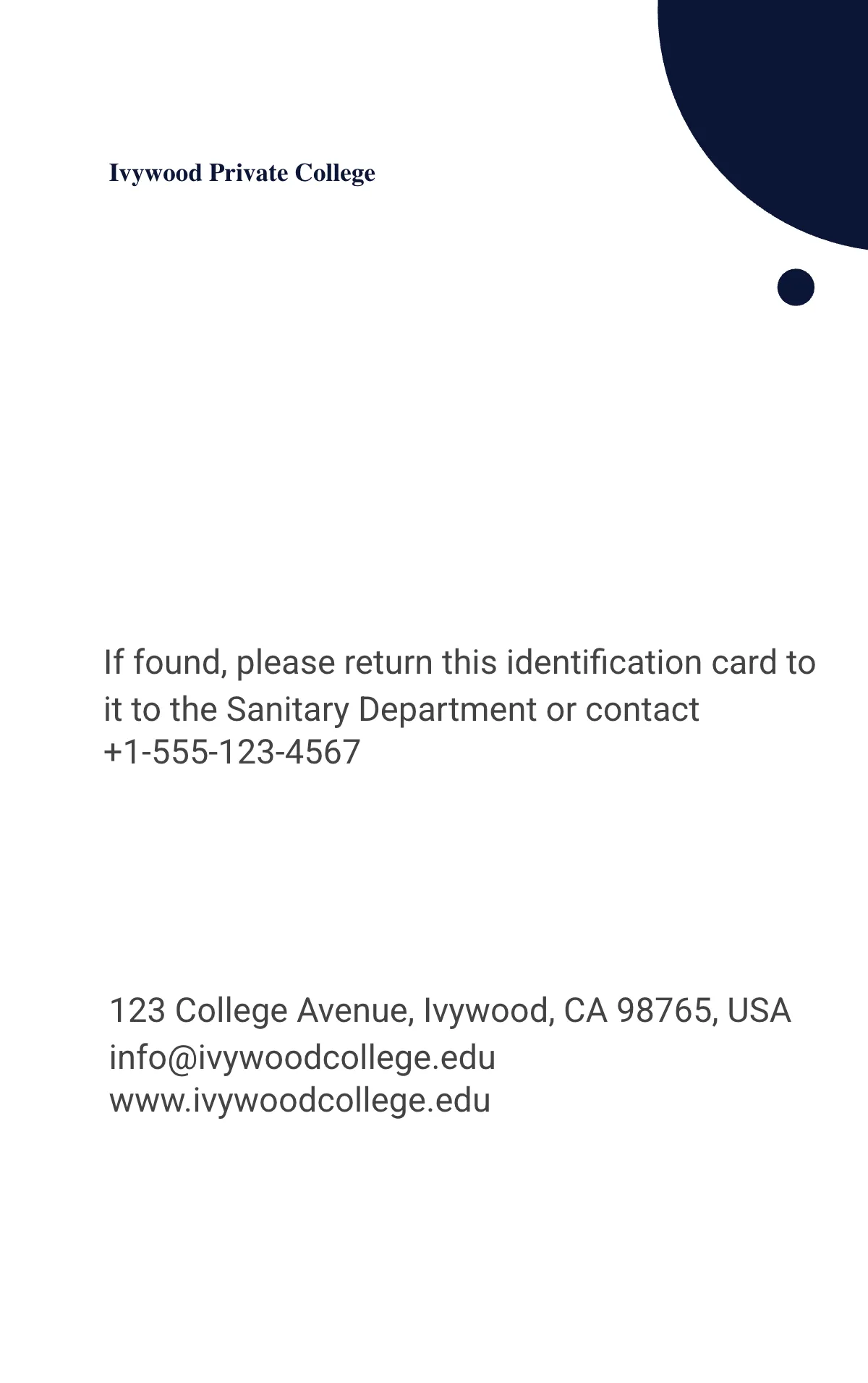 Free Private College ID Card Template to Edit Online
