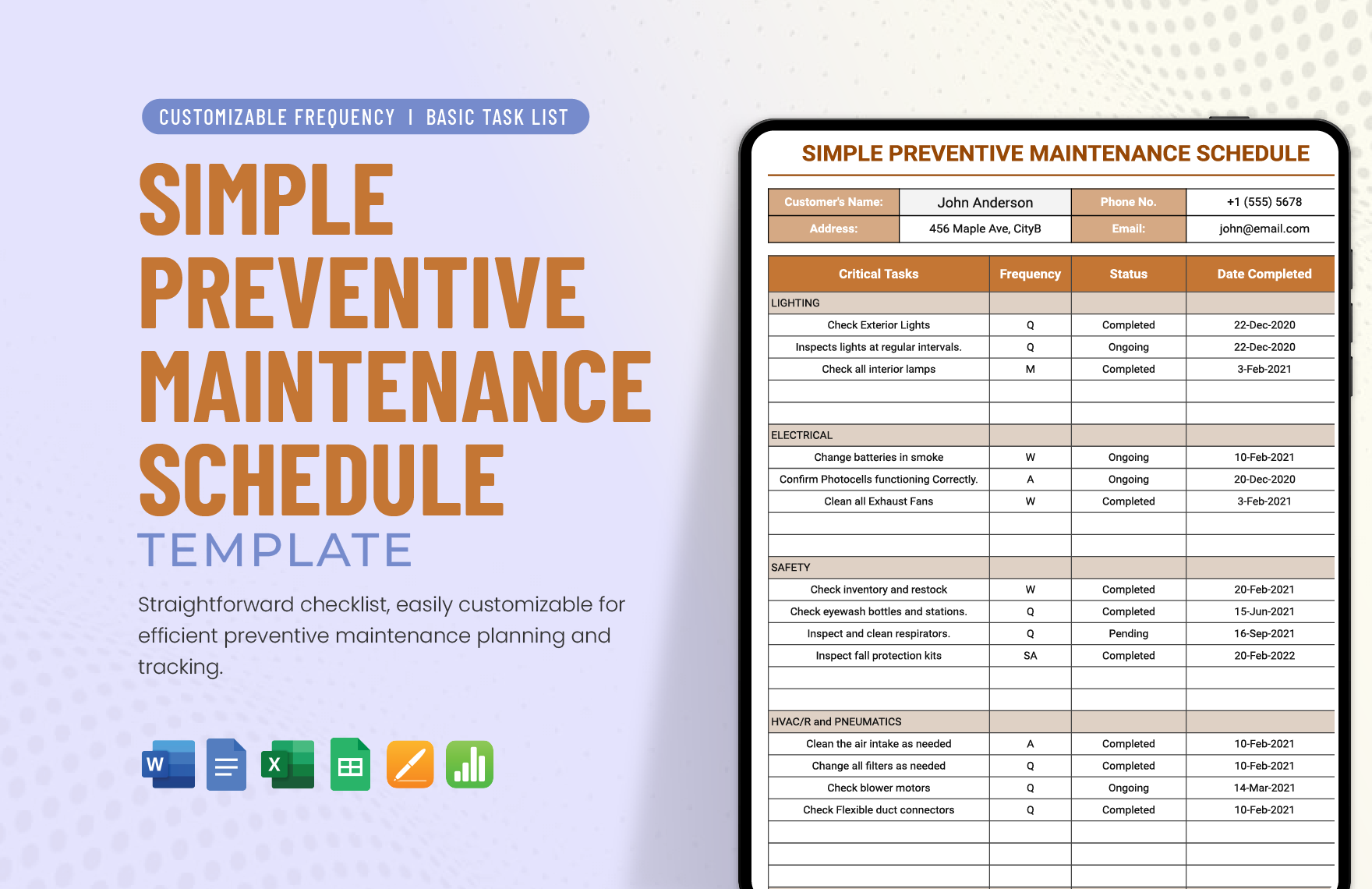 Simple Preventive Maintenance Schedule Template