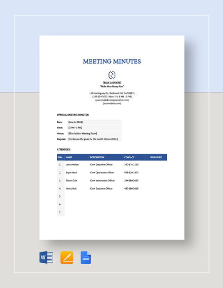 FREE Meeting Minutes Report Template - Word (DOC) | Apple (MAC) Pages ...