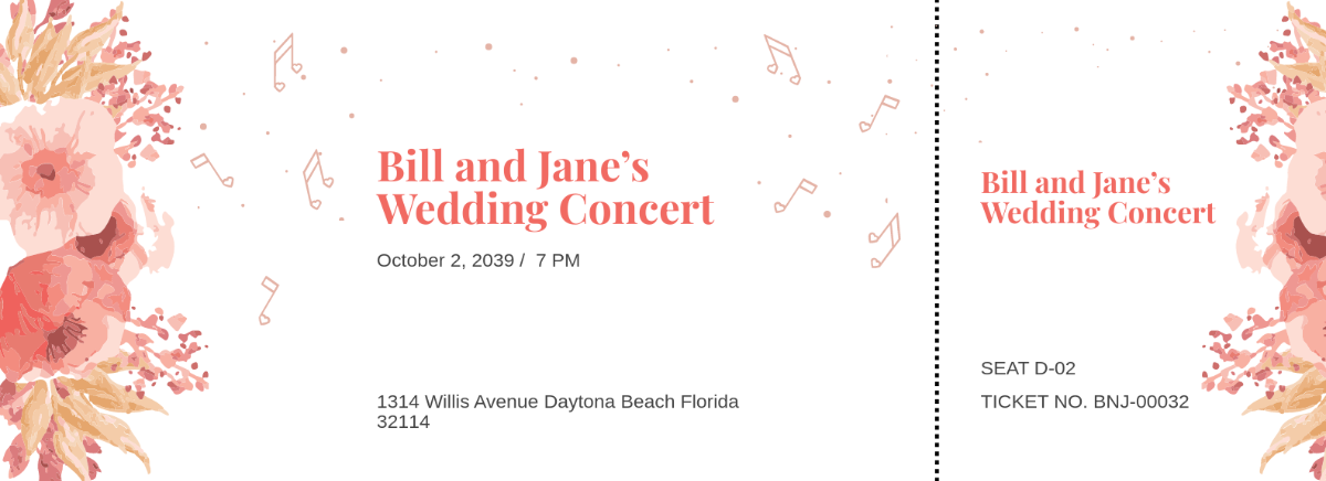 Fall Wedding Concert Ticket Template