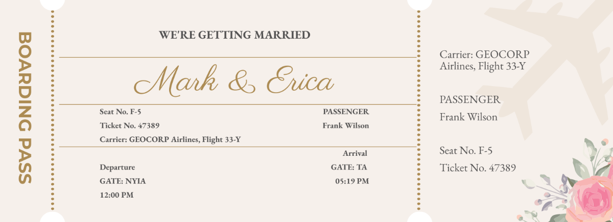 Wedding Invitation Airline Ticket