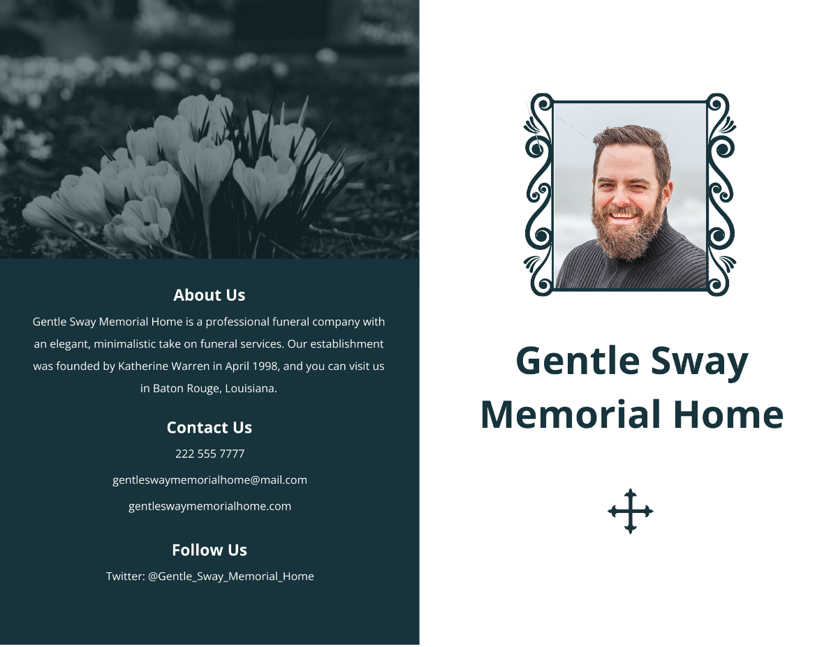 Minimalistic Funeral Memorial Bi-Fold Brochure Template - Edit Online & Download