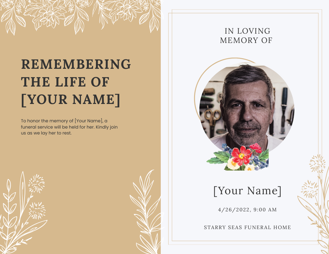 Modern Funeral Obituary Bi-Fold Brochure