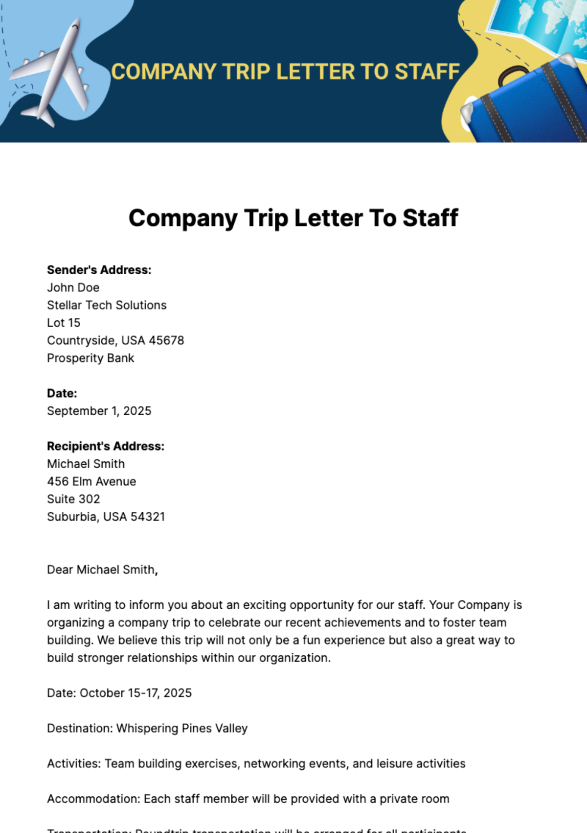Free Company Trip Letter To Staff Template