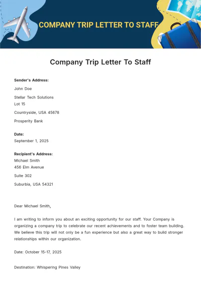 Free Company Trip Letter To Staff Template to Edit Online