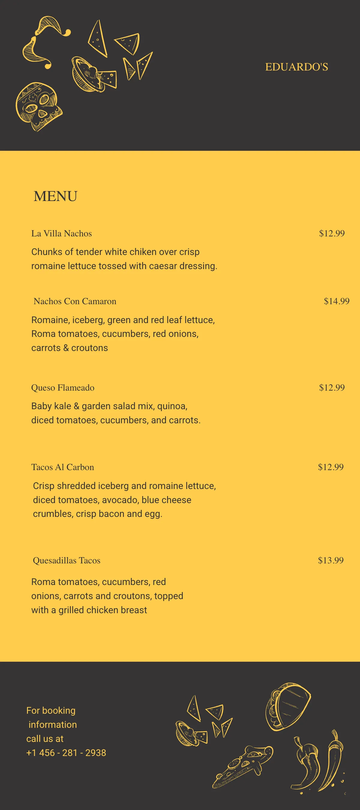 Free DL Mexican Menu Template to Edit Online