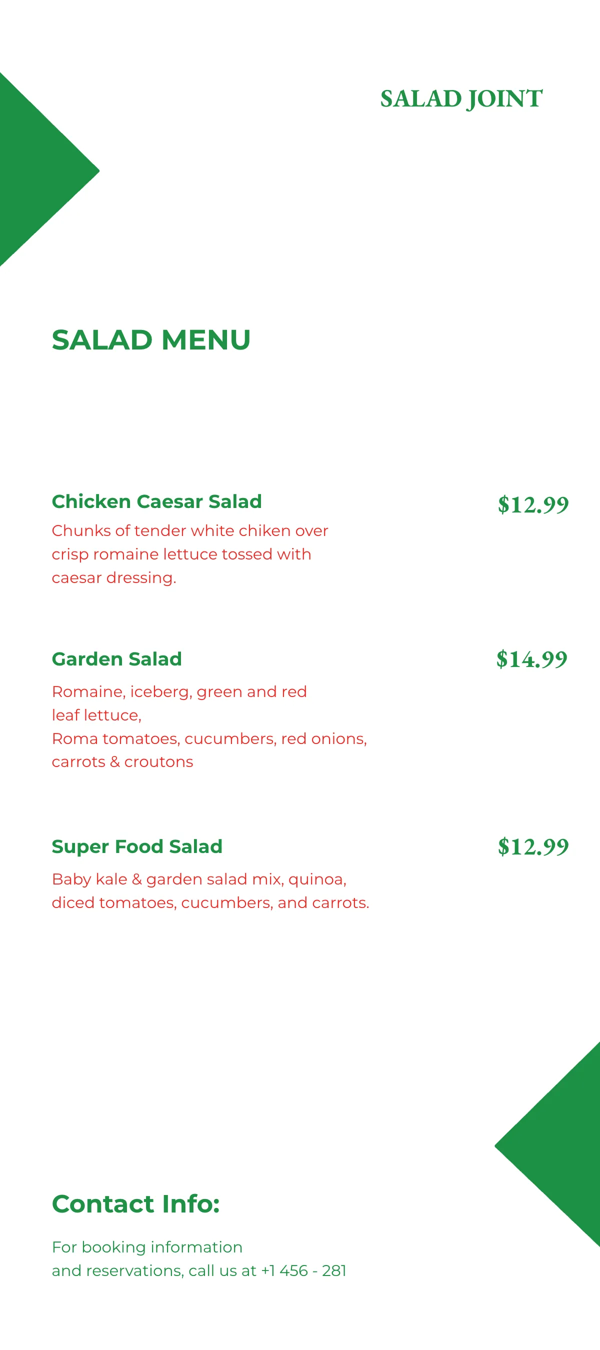 Free Salad Menu DL Card Template to Edit Online