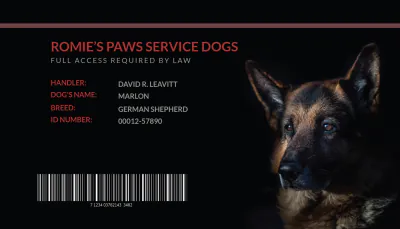 Free Sample Service Dog/Animal ID Card Template to Edit Online