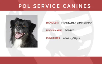 Free Service Dog Animal ID Card Format Template to Edit Online