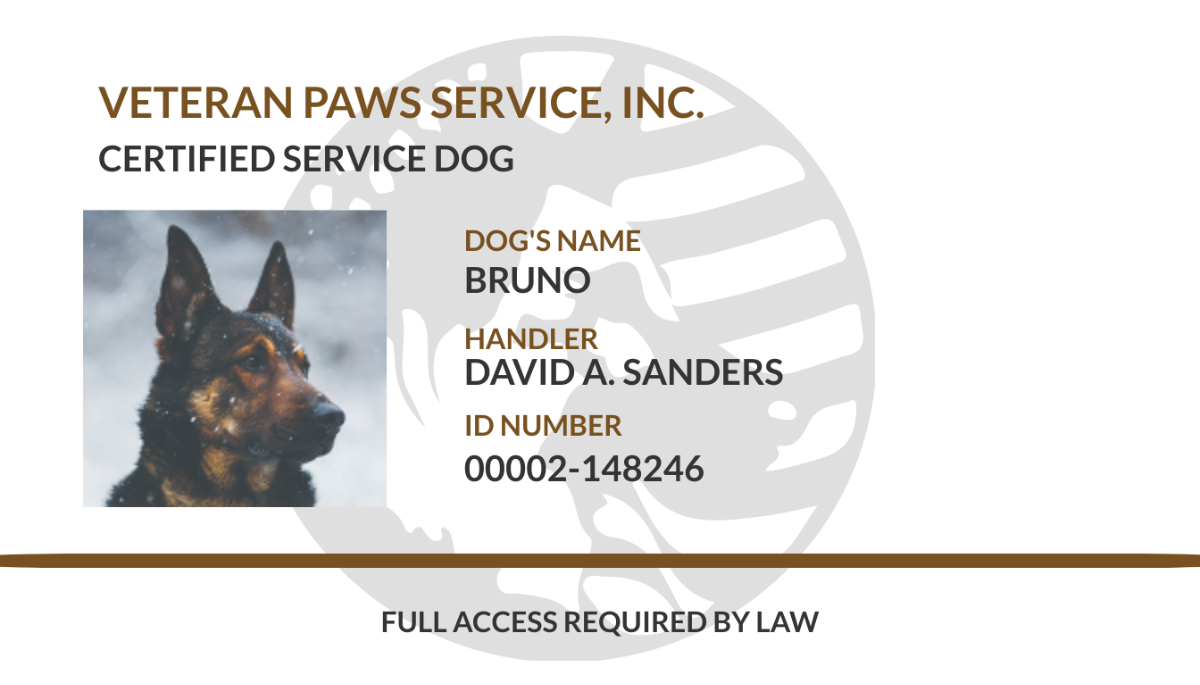 Simple Service Dog/Animal ID Card