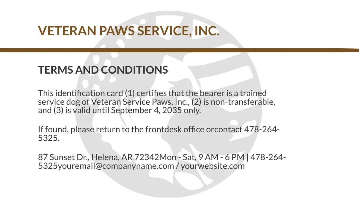 Free Simple Service Dog/Animal ID Card Template to Edit Online