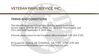 Free Simple Service Dog/Animal ID Card Template to Edit Online
