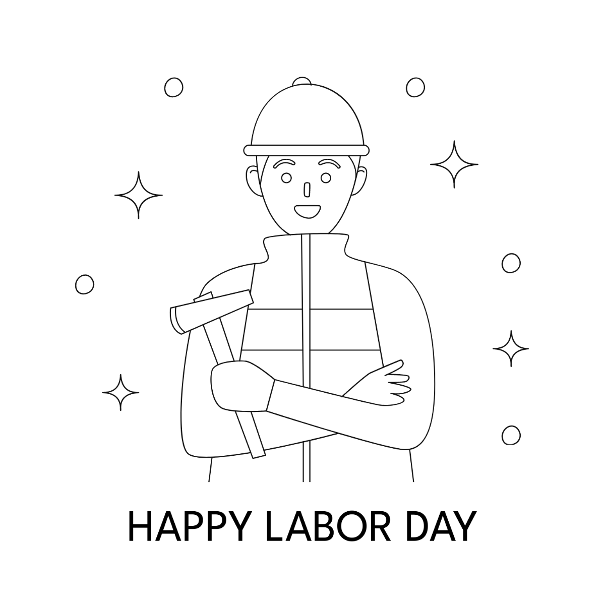 Free Labor Day Cartoon Drawing Template