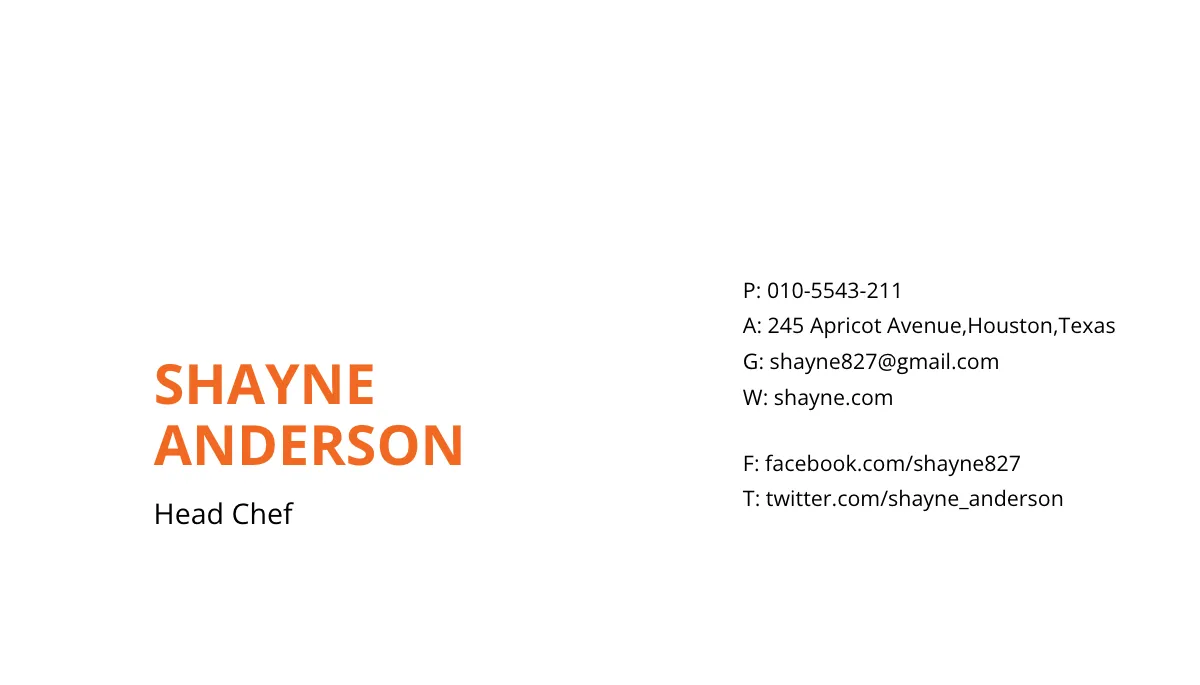 Free Chef Business Card Template to Edit Online