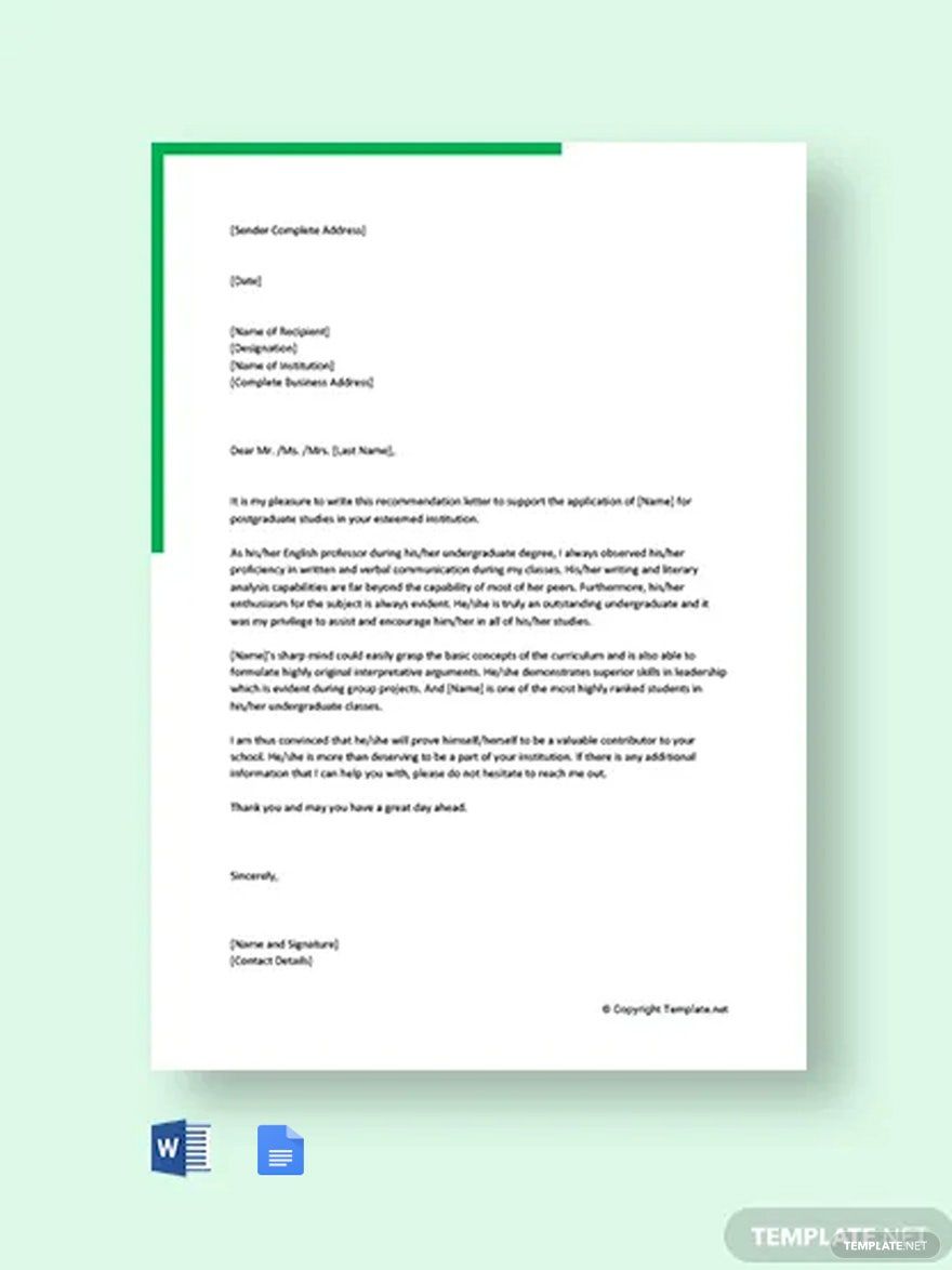 Academic Reference Letter Template