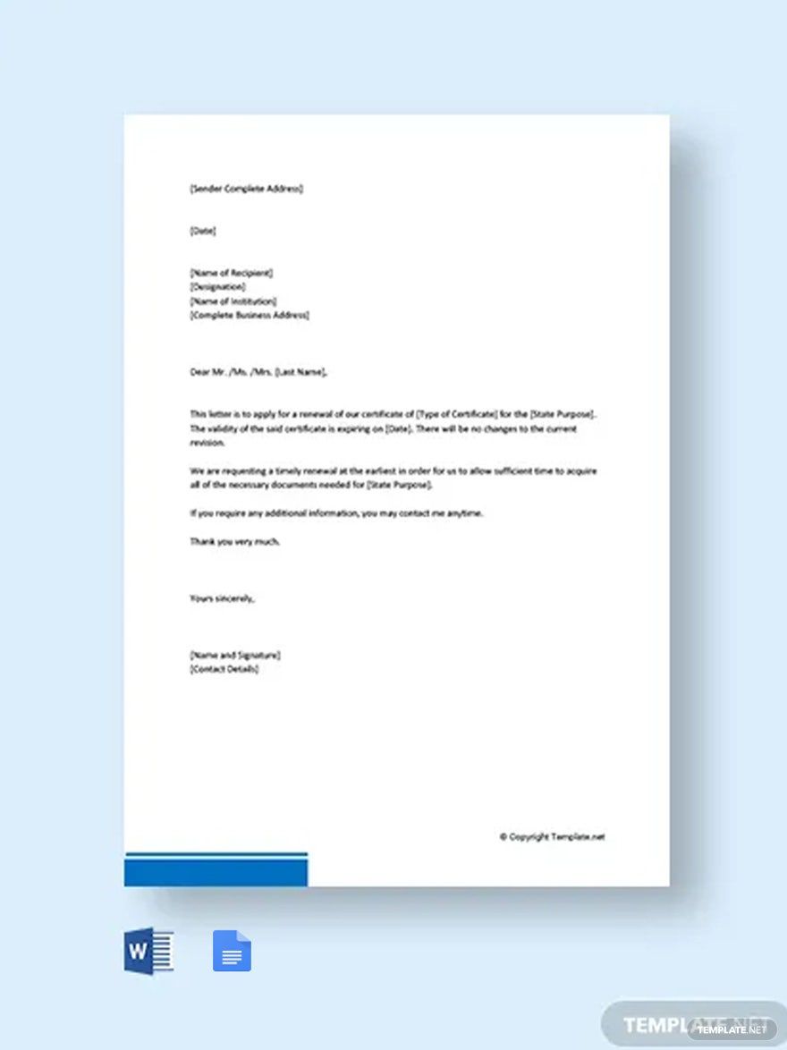 Application Letter For Renewal Of Certificate Template