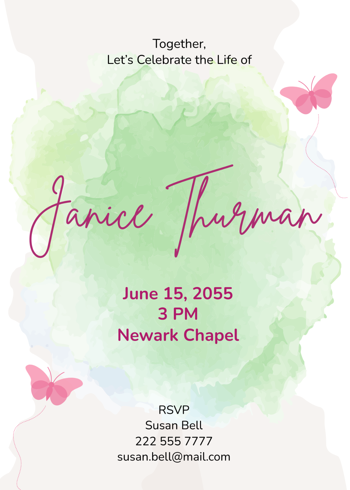 Watercolor Butterfly Celebration Of Life Invitation