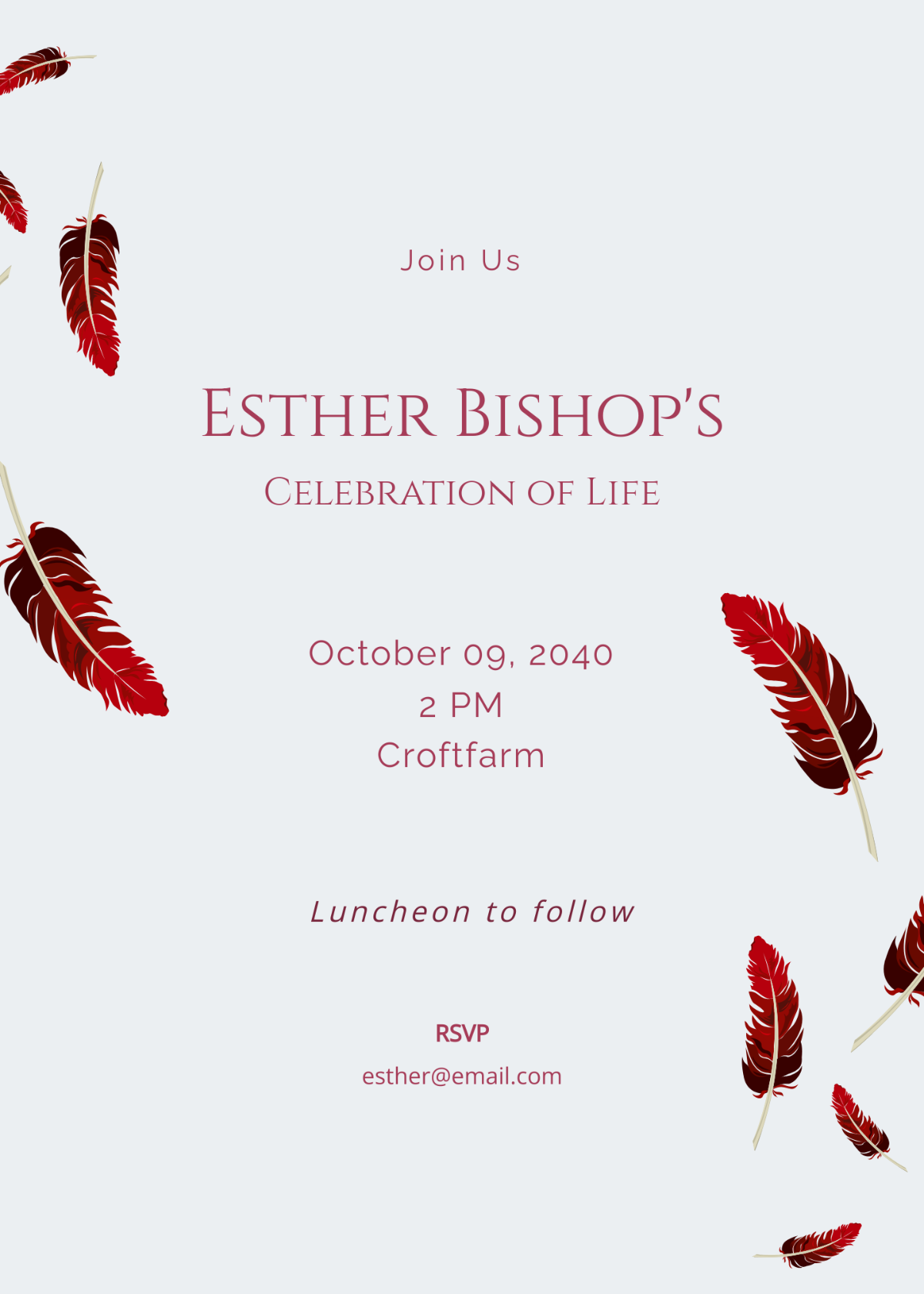 Cardinal Funeral Celebration Of Life Invitation Template